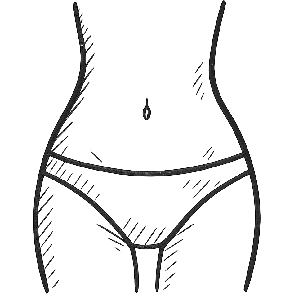 hand-drawn outlined icon of a female belly, sketchy style emoji