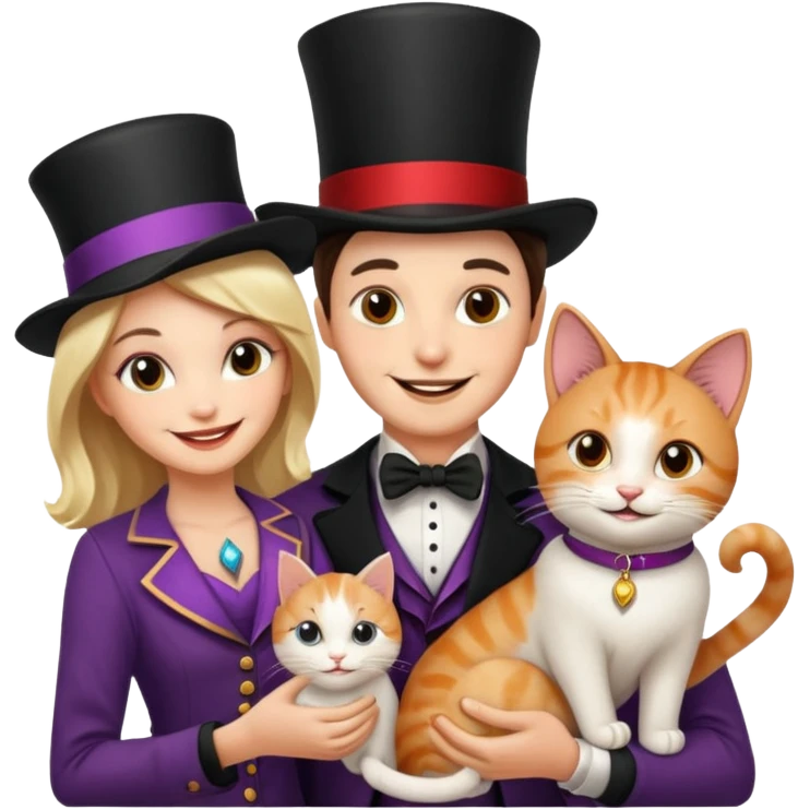 magician couple and their pet cat emoji