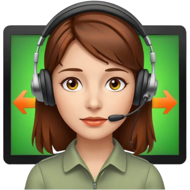 woman, brown hair, middle european, wearing a headset. she is controling limits on screen: green = ok, orange = bald überschritten, re = limite überschritten emoji