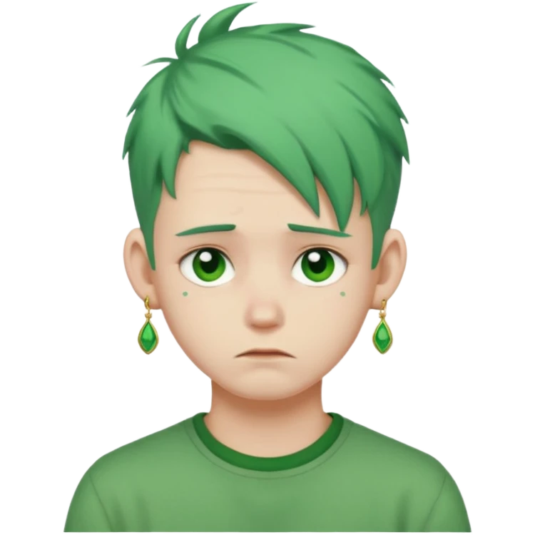  bun haired with earrings green hair guy sad emoji