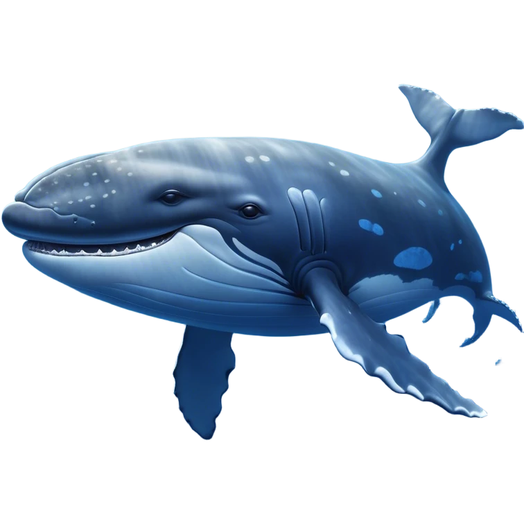 Cinematic Noble Humpback Whale Portrait Emoji, Poised and grand, with an enormous, barnacle-speckled blue-gray body, soulful, wise eyes, and a deeply serene presence, Simplified yet sharp and sophisticated features, highly detailed, glowing with a soft oceanic radiance, high shine, intelligent and powerful, stylized with an air of deep-sea mystery, focused and regal, soft glowing outline, capturing the essence of a legendary giant of the ocean that appears ready to glide majestically through the waves with effortless grace! emoji