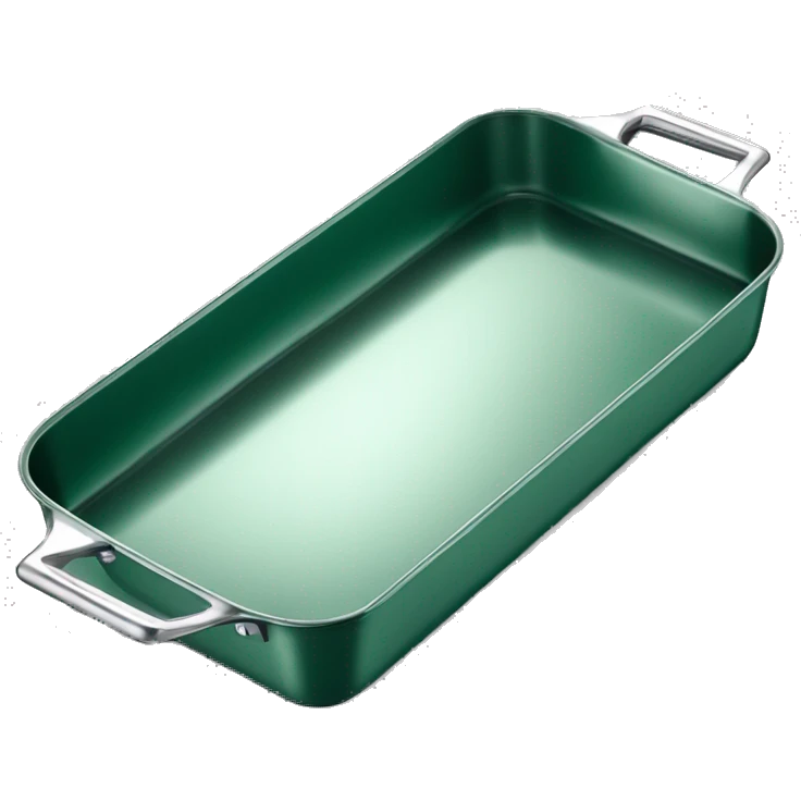 Realistic empty metallic emerald green baking pan with handles emoji