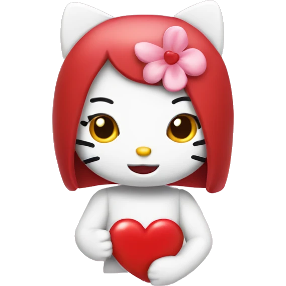 Hello kitty with red heart emoji