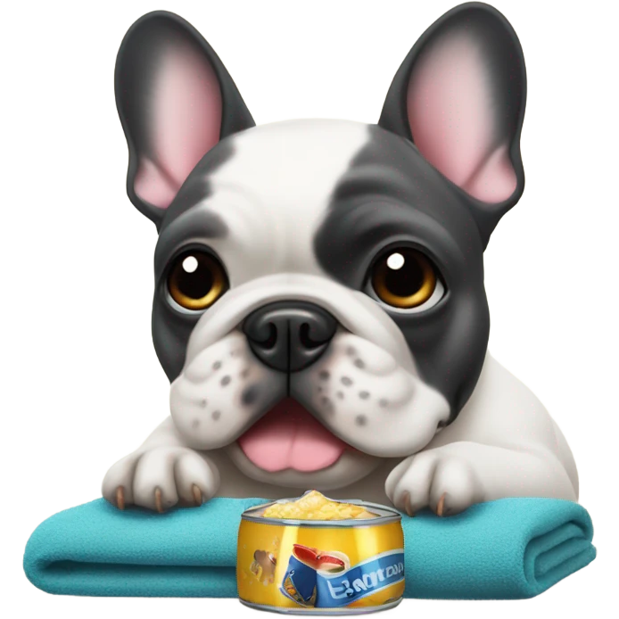 French bulldog watching tv in a beach drinking beer  emoji