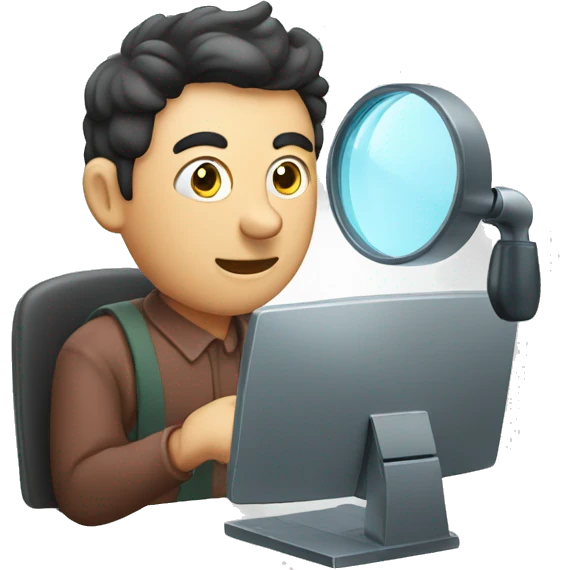 man using magnifying glass to read a computer monitor emoji