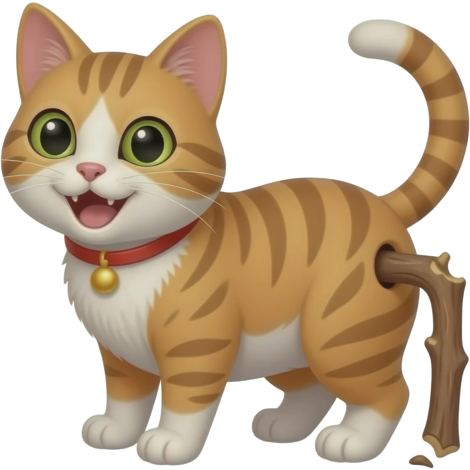 Cat is trying to remove a stick that is stuck in his butt she she is making a satisfied face emoji