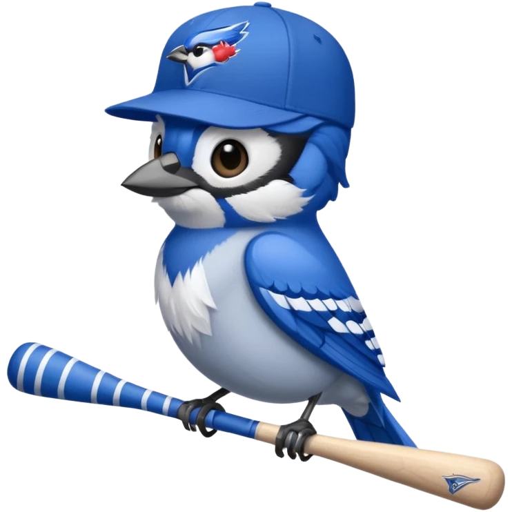 bluejay standing swinging bat with  toronto blue jays baseball hat emoji