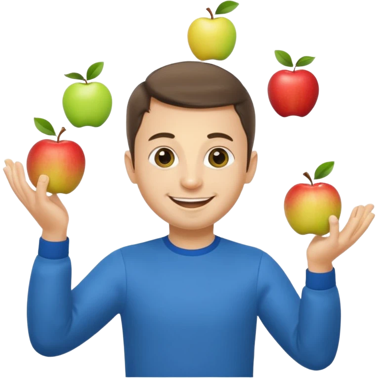 a Circus cute zelensky juggling two apple blue and yellow emoji