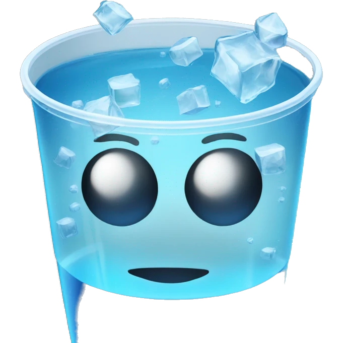 Realistic see-through plastic cup with translucent blue water in and ice cubes emoji