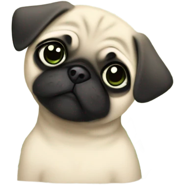 Cute Baby pug with big green eyes hiding in flowers  emoji