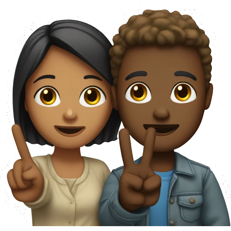 Couple doing the peace sign with their hands  emoji