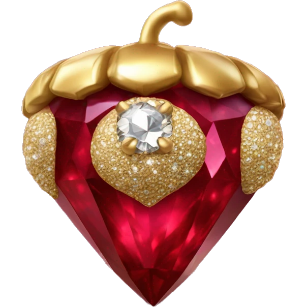sparkling Ruby Acorn like diamond with stem made of gold emoji