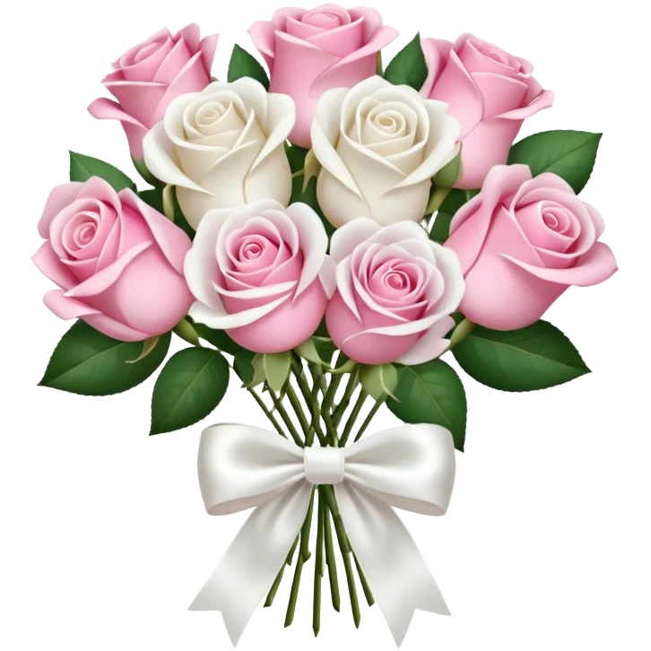 bouquet of pink and white roses and white satin bow emoji