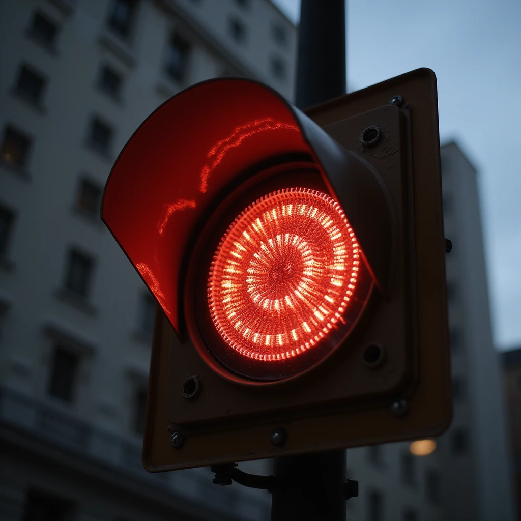 red lit traffic light, realistic, detailed emoji