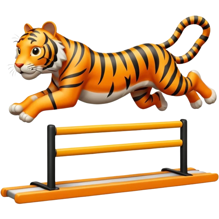 A cartoon tiger jumping over a hurdle on a track  emoji