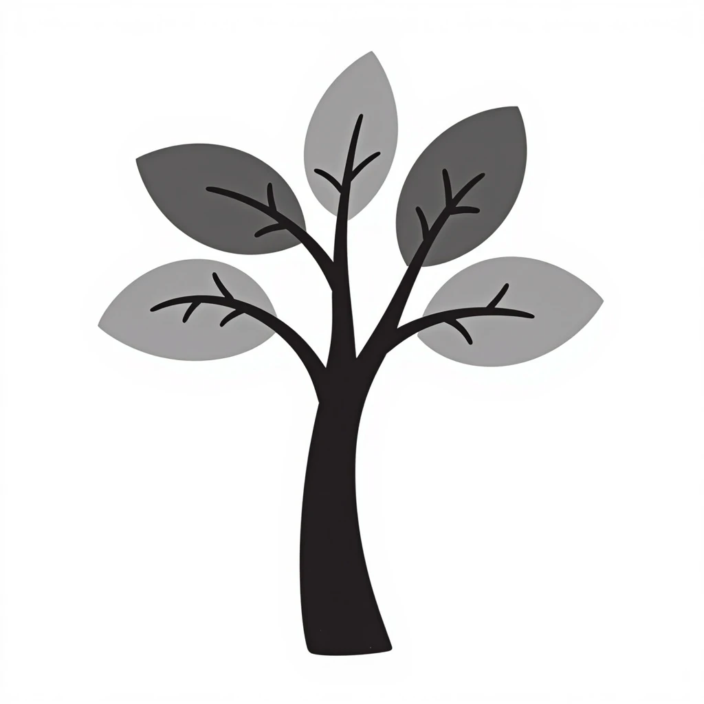 árbol robusto con ramas extendidas, líneas simples y divertidas emoji