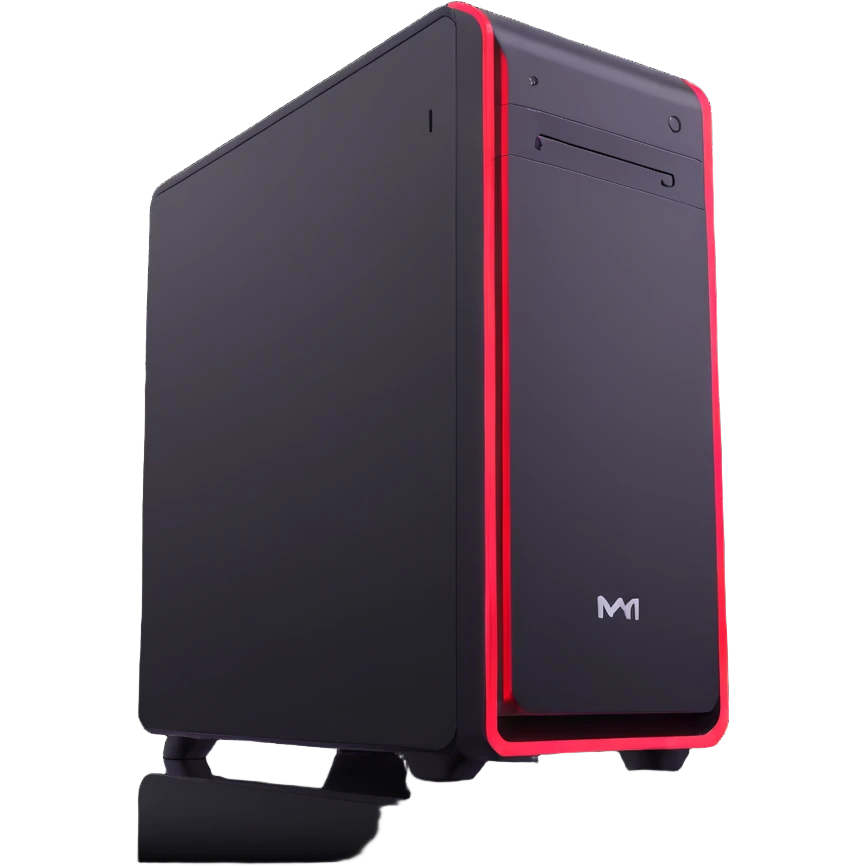 high-end desktop PC with dramatic light beams and glow emoji