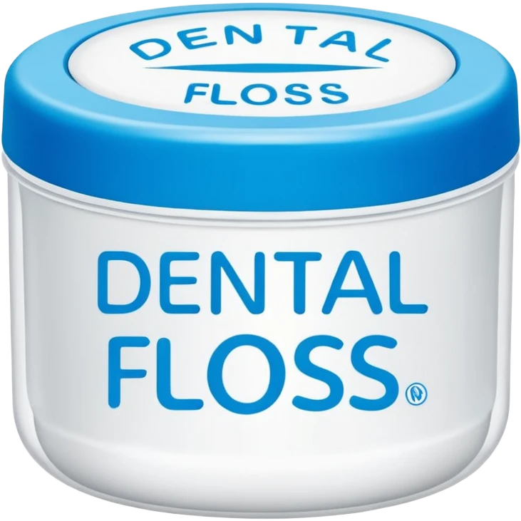 A small round plastic container with the phrase  "dental floss" on it emoji