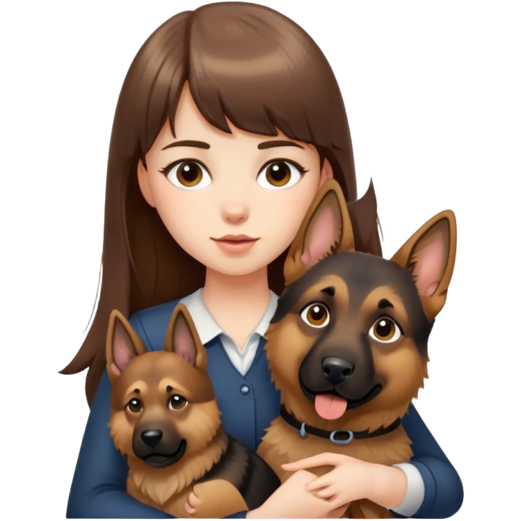 a brown long hair with bang beautiful hong kong pale skin girl holding one German Shepherd emoji