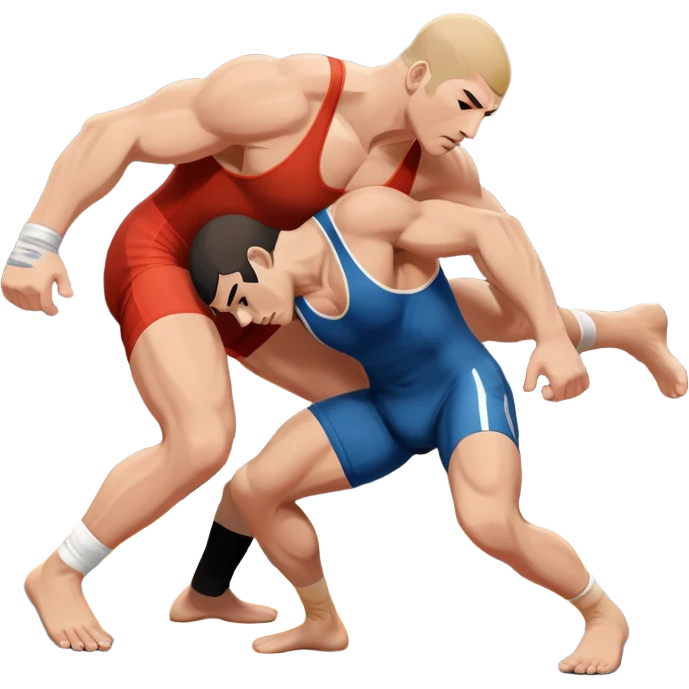 An icon representing freestyle wrestling, with two athletes engaged in a dynamic struggle on the mat. One wrestler attempts a takedown while the other counters, showcasing agility and technique. The background features a stylized wrestling ring with minimal design elements, emphasizing the action.  emoji