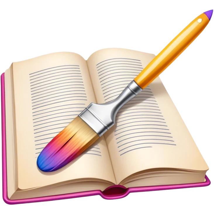 icon for artistic Illustration. paintbrush under illustrated page of book, colorful sketch, simple lines, minimalistic style, transparent background. emoji
