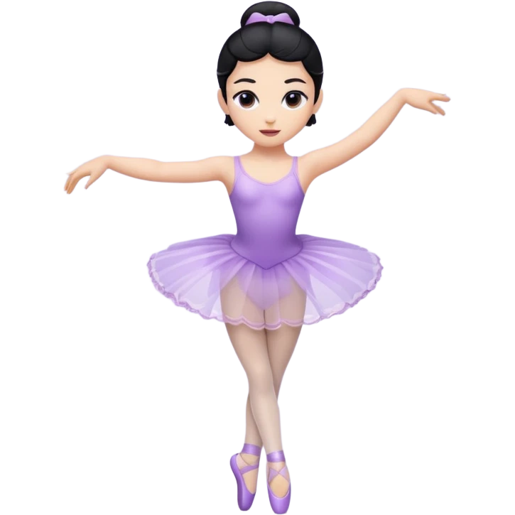 Cinematic Light Purple Ballerina Portrait Emoji, rendered in a realistic, vector-style with minimal shading.  with porcelain skin, smooth deep black hair falling in soft waves, and calm, inviting eyes. emoji
