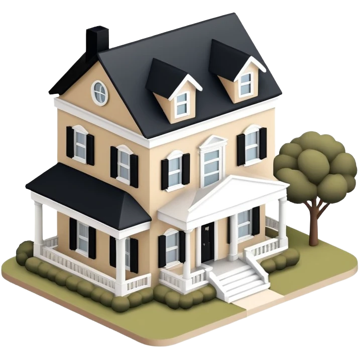 Isometric exterior little black, beige, and white house, dollhouse style 3D realistic  emoji
