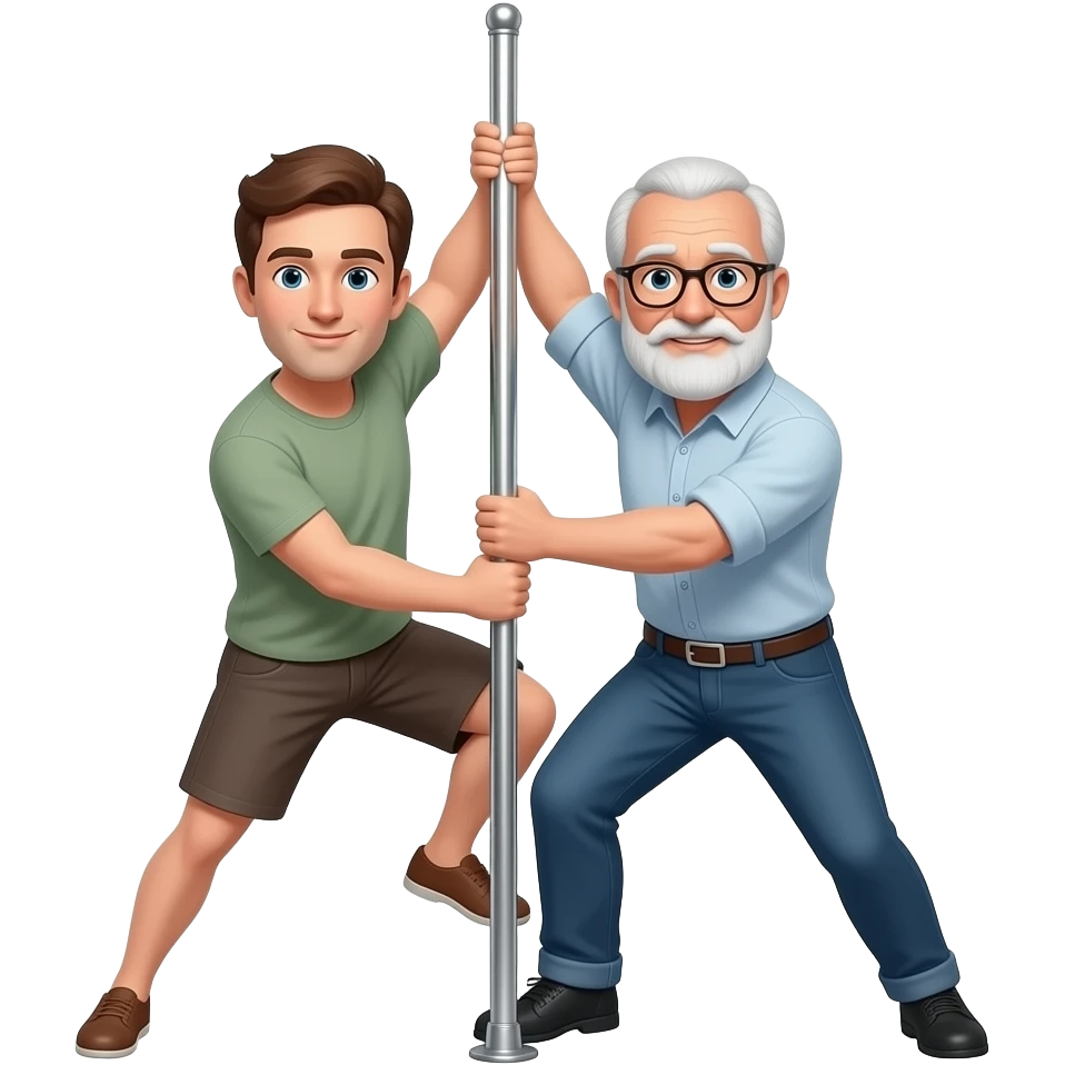 Hombre y abuelo haciendo pole emoji