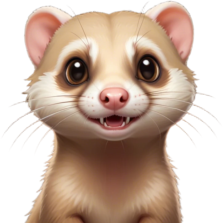 Cinematic Comical Ferret Portrait Emoji, Head tilted dramatically with an exaggeratedly shocked expression, featuring a slender, wiggly body and a distinct ferret head with a pointed snout and small ears, with wide, hilariously expressive eyes full of humorous disbelief, Simplified yet hilariously expressive features, highly detailed, glowing with a slightly sassy natural glow, high shine, dramatic yet playful, stylized with an air of quirky charm, soft glowing outline, capturing the essence of a meme-worthy ferret that looks ready to scamper into viral fame! emoji