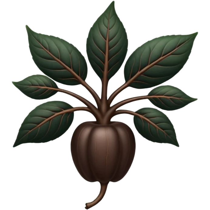 A beautifully arranged black ginseng root (heuksam), in Apple iPhone emoji style. Dark brown-black glossy color, subtle texture on the root, elegant curves, vibrant but natural tones, smooth gradients, clean simple shapes, no outlines, slight 3D depth.
 emoji