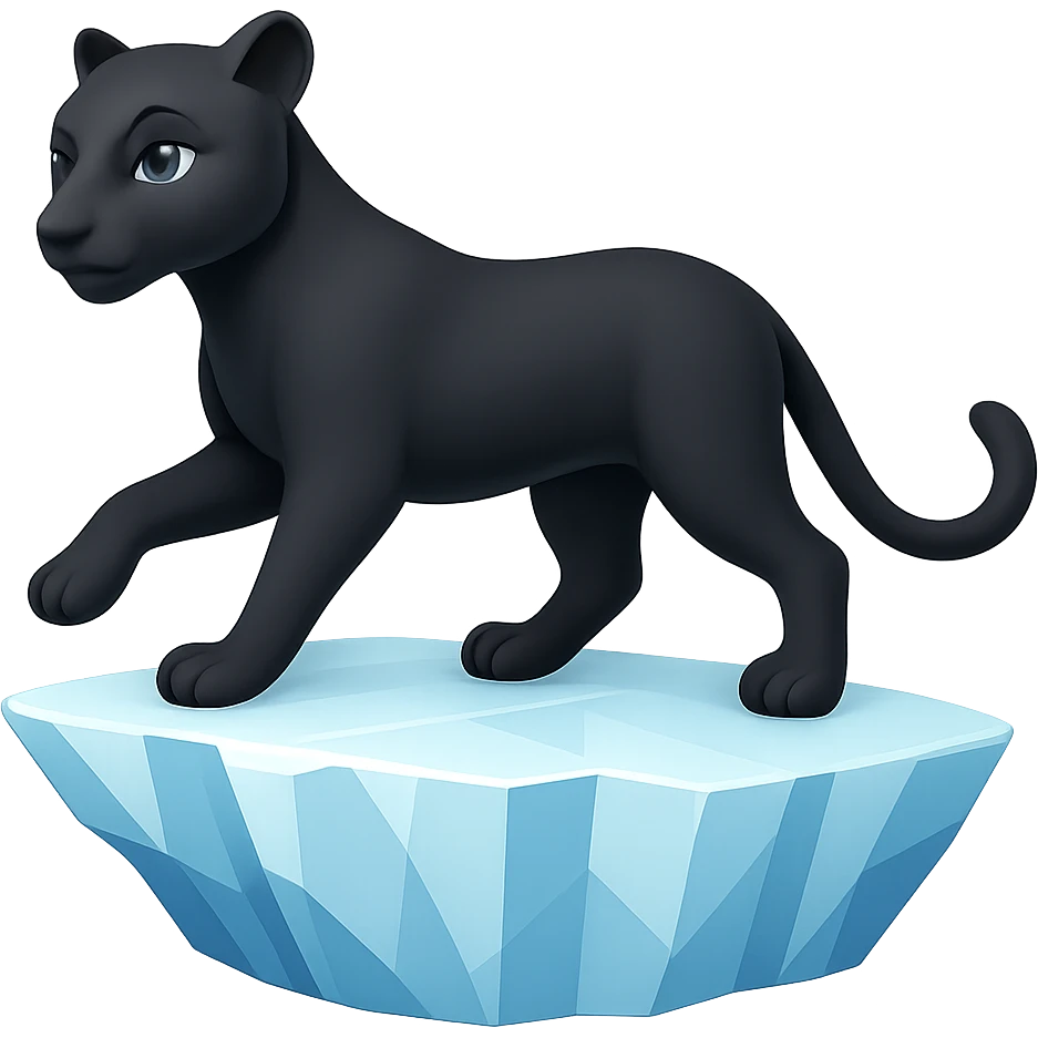 Make the black panther look feminine, keep it on an iceberg, in emoji style with no background. The style should resemble apple style emojis with concise details. emoji