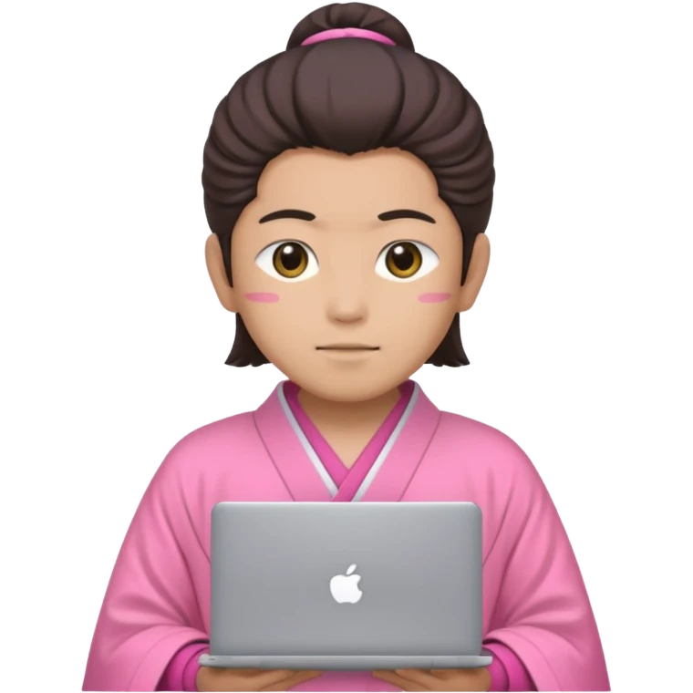 japanese god with laptop, pink emoji
