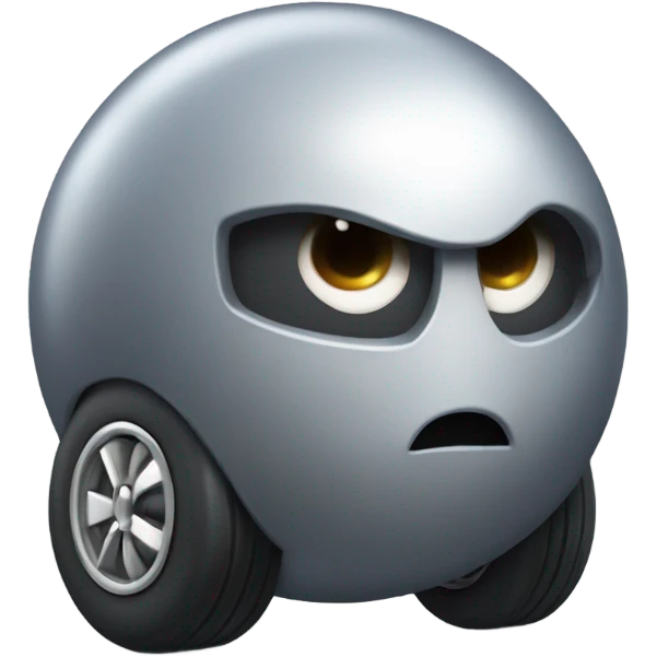 Gray Metal cute Kirby ball driving on 4 car wheels emoji