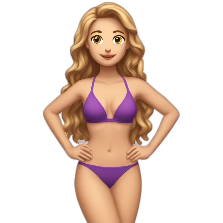 fit Caucasian woman bikini (hands-in-hair pose) (full body) emoji