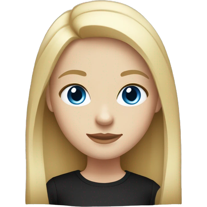 White skinned girl with medium length blonde straight hair and blue eyes with black shirt  emoji