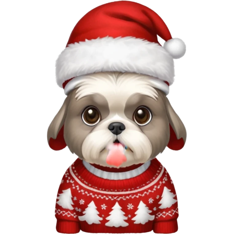 silver gray shih tzu christmas sweater and hat emoji