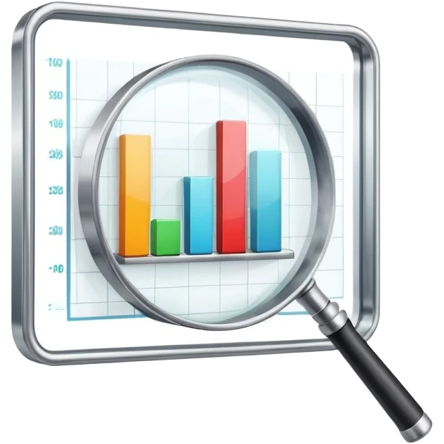 magnifying glass with a growing bar chart inside, different perspective emoji