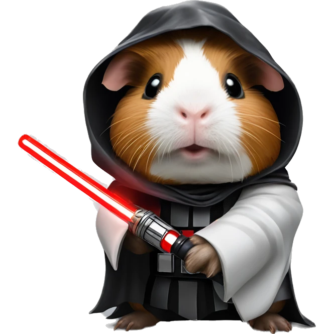 Guinea pig as Darth Vader holding a red light saber￼ emoji