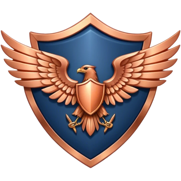a navy blue shield with large copper wings emoji