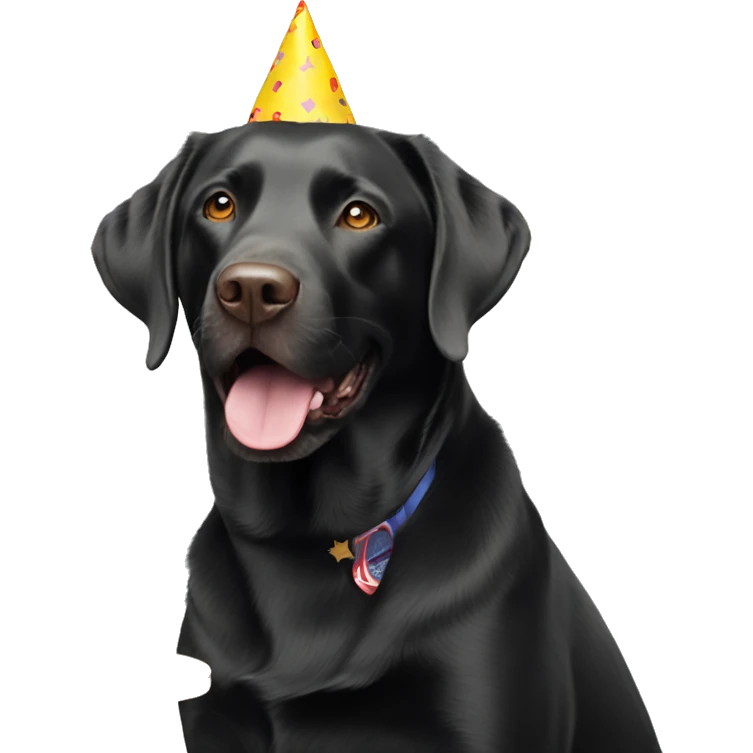 Black Labrador with happy birthday flag emoji
