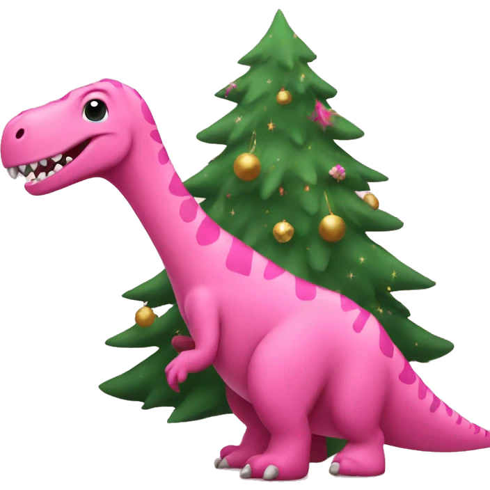 Pink dinosaur with new year tree emoji