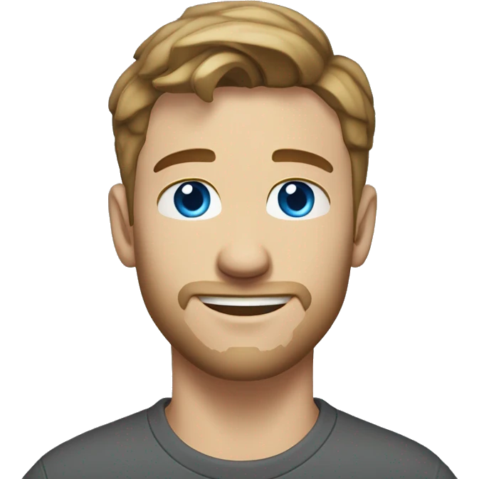 A 23 year old, White man, with short brown hair, with stubble facial hair,   with blue eyes wearing a t-shirt. emoji