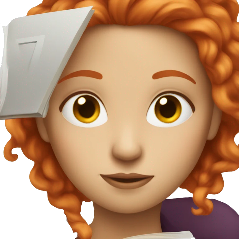 White woman with red hair read book emoji