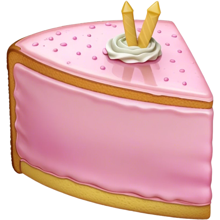 sweet simple slice of sponge cake with pink frosting on the outside, pointing right emoji