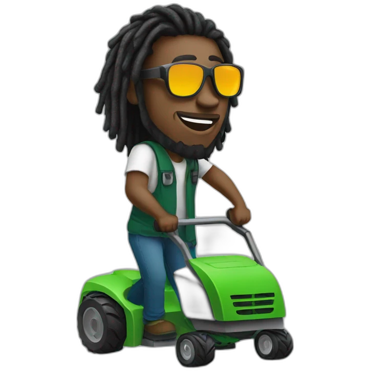 Black man with dreads and sunglasses mowing emoji