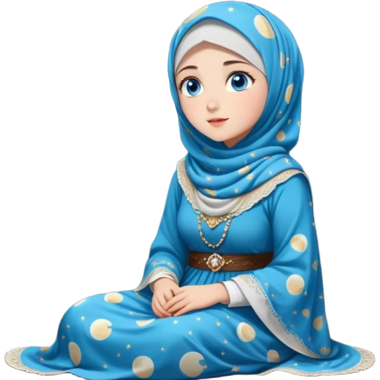 Turkish beautiful finish Konya girl blue eyes with moon patterned hijab dress and watching the moonlight sky on the ground  emoji