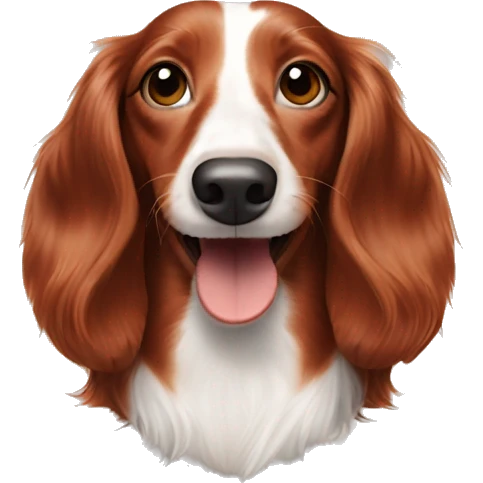 Long haired red piebald dachshund smiling emoji