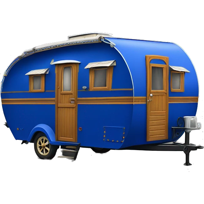 Realistic cobalt blue vintage round gypsy caravan wagon camper emoji