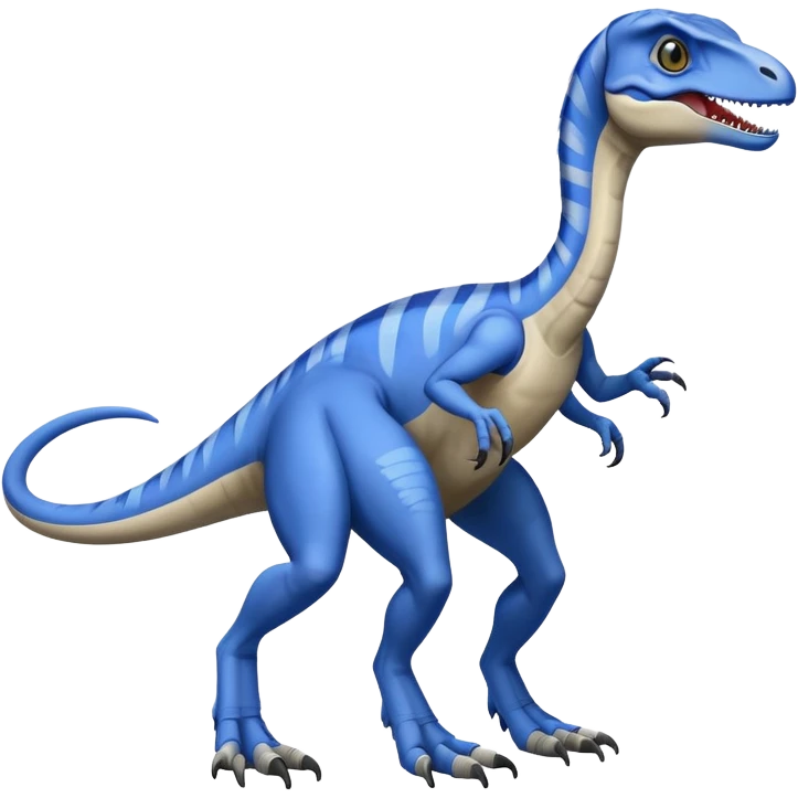 Gray velociraptor with a blue line on it's back 2 legs 2 arms and 1 tail emoji