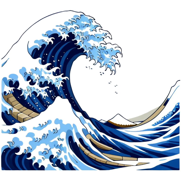 Cinematic Realistic Great Wave off Kanagawa, depicted as a colossal, crashing wave with dynamic blue hues and frothy white crests, rendered with intricate textures and fluid motion that captures both the timeless power and poetic beauty of the iconic Japanese artwork emoji
